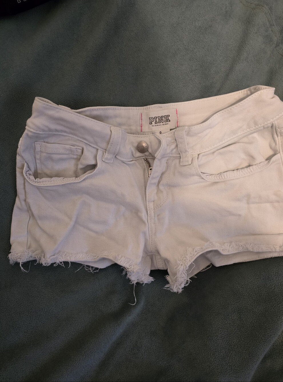PINK Victoria's Secret White Frayed Denim Short Shorts